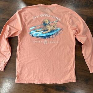 Lauren James Dog Paddle Champ front pocket long sleeve tee Sz S coral color